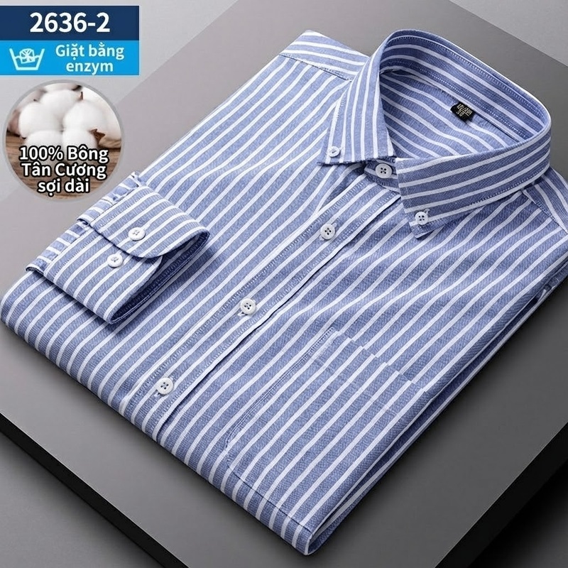 Áo Sơ Mi Nam Tay Dài Cotton Oxford Giặt Nước Kẻ Caro Mặc Đơn Giản Lót Trong Công Sở Màu Trắng, Xanh Dương, Xám, Hồng...