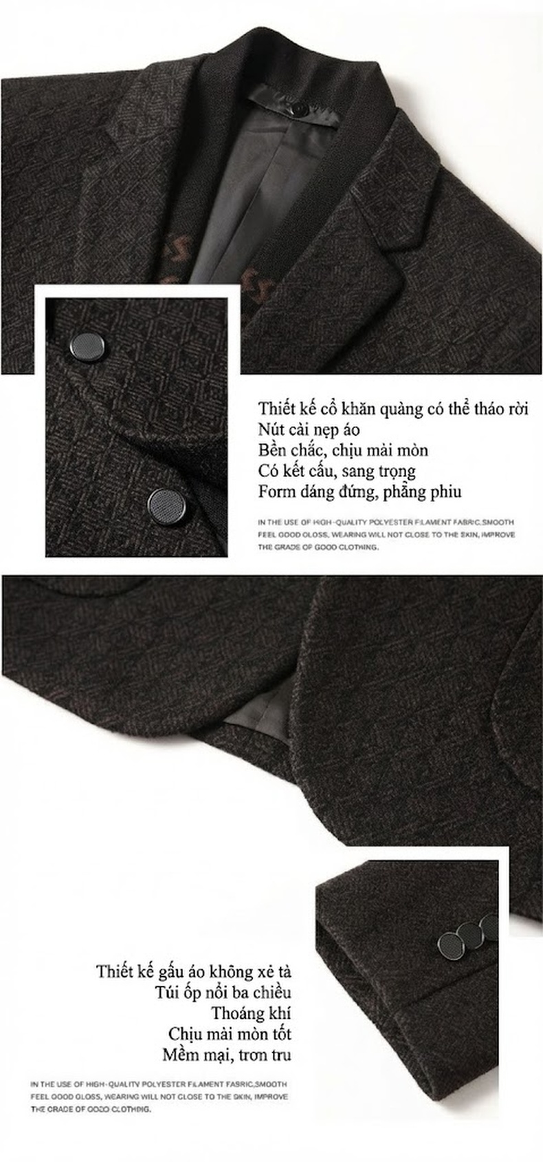 Áo Vest Nam Lông Cừu Dáng Ôm Cổ Khăn Màu Xám Đen chi tiết 5