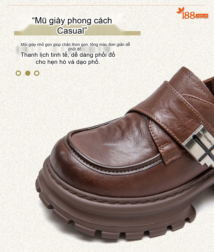 Giày Loafer Nữ Da Mờ Đế Bánh Mì Chiều Cao Đế Khoảng 5cm Màu Đen, Nâu chi tiết 5