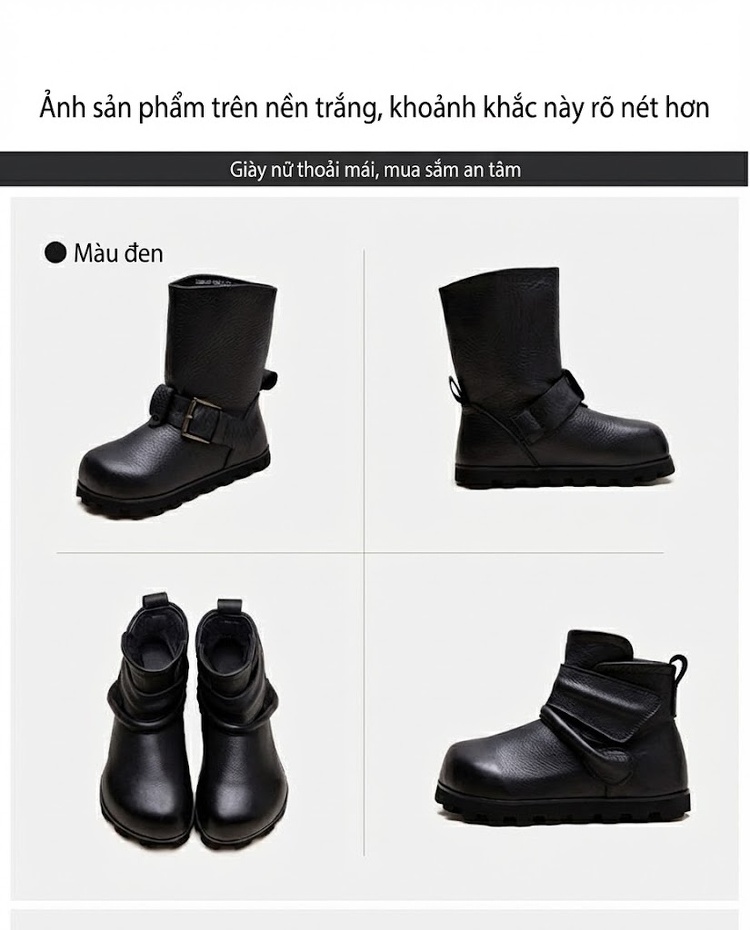 Boot Nữ Cổ Lửng Da Bò Công Sở Khóa Cài Chiều Cao Đế Khoảng 3cm Màu Nâu, Đen chi tiết 17