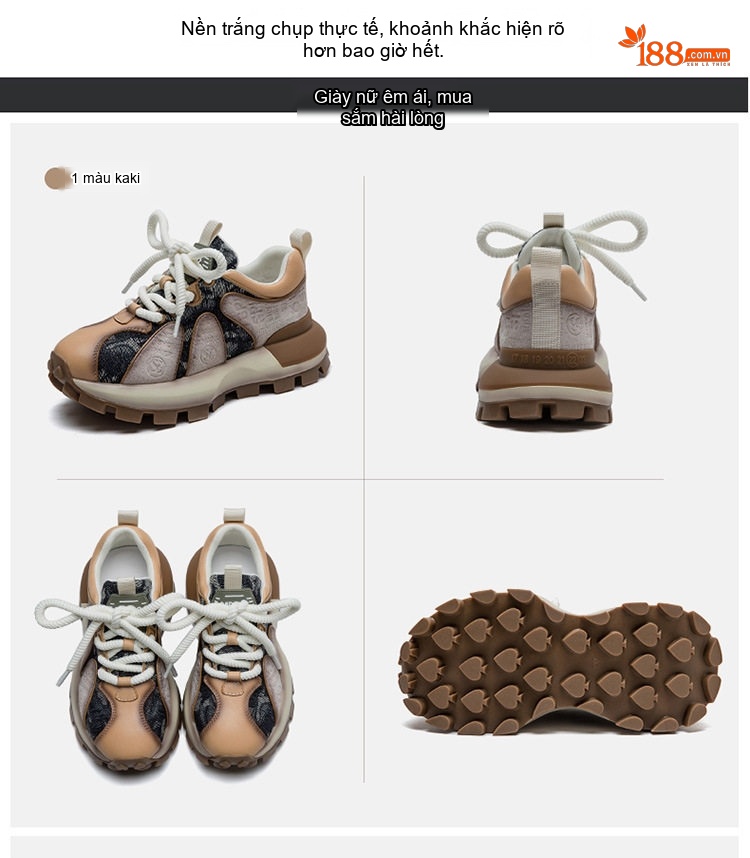 Giày Sneaker Nữ Dây Buộc Đế Dày Phong Cách Retro Chiều Cao Đế Khoảng 5cm Màu Nâu, Đen chi tiết 14