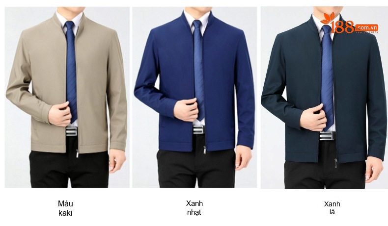 Áo Khoác Nam Trung Niên Công Sở Cổ Trụ Chất Liệu Tơ Tằm Màu Be, Xám, Xanh Navy, Đỏ Rượu... chi tiết 6