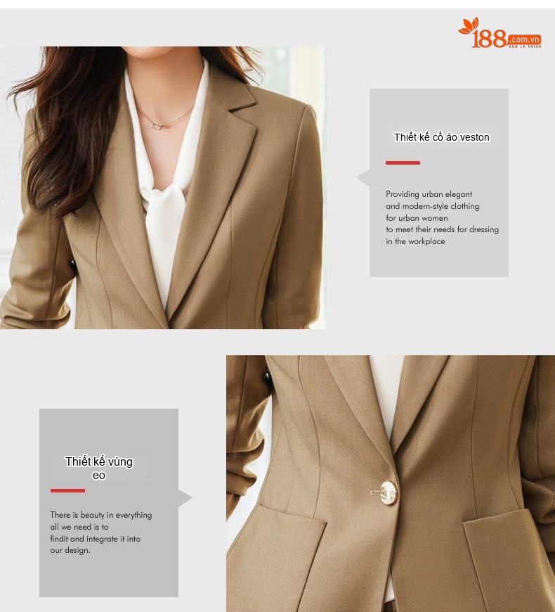 Bộ Vest Nữ Công Sở Thanh Lịch Quần Ống Suông Màu Đen, Xám, Xanh, Nâu chi tiết 4