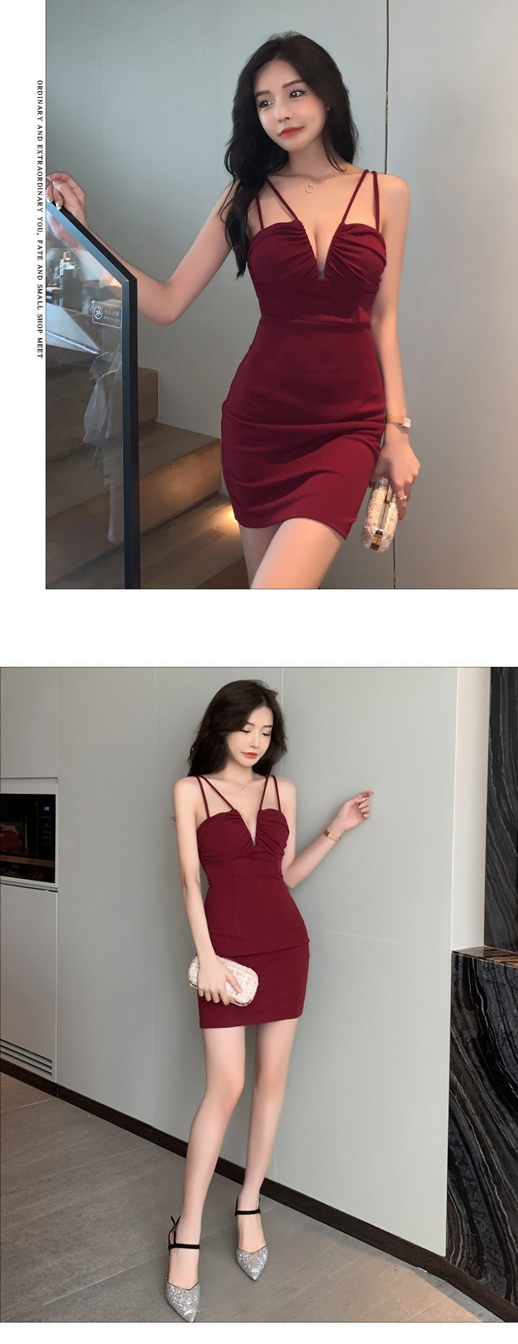 Váy Hai Dây Ngắn Ôm Body Cổ Chữ V Gợi Cảm Màu Đỏ, Đen, Trắng chi tiết 6