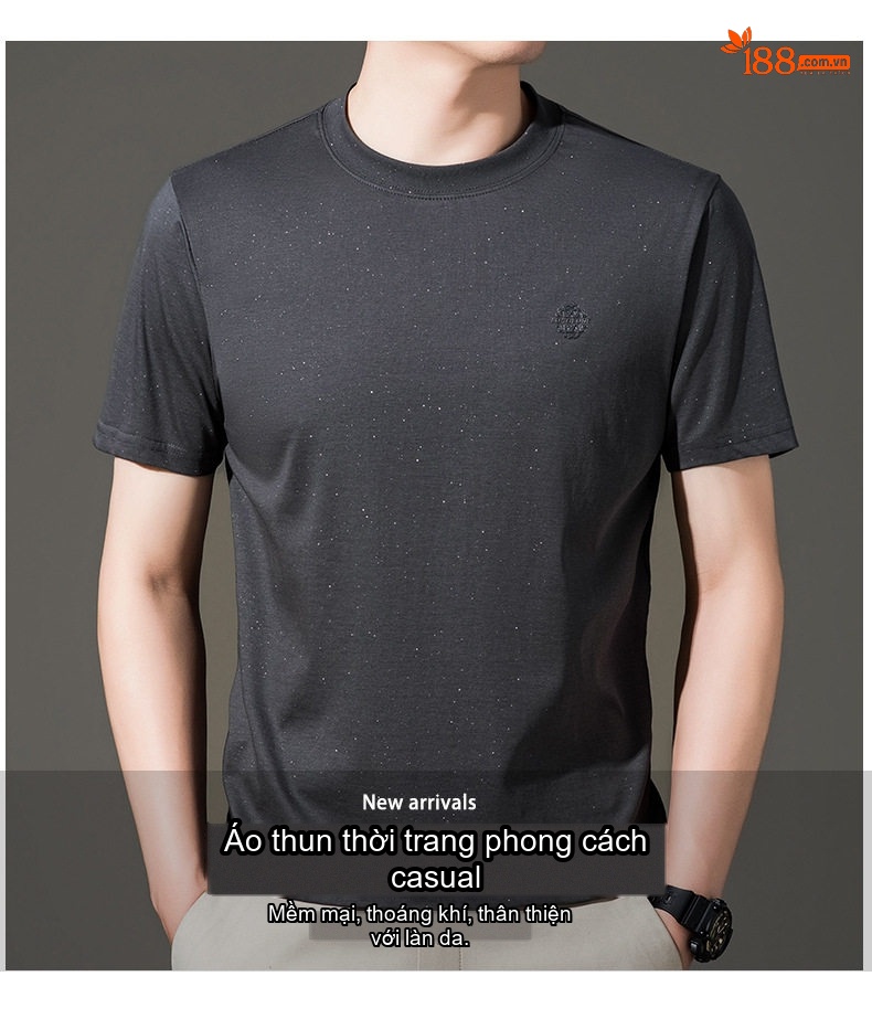 Áo Thun Cổ Tròn Nam Tay Ngắn Cotton Phong Cách Hàn Quốc Màu Đen, Nâu, Trắng, Xám chi tiết 1