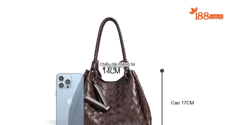 Túi Xách Tay Nữ Da Bò Đan Dây Thừng Kim Loại Phong Cách Mới Màu Đen, Nâu chi tiết 10
