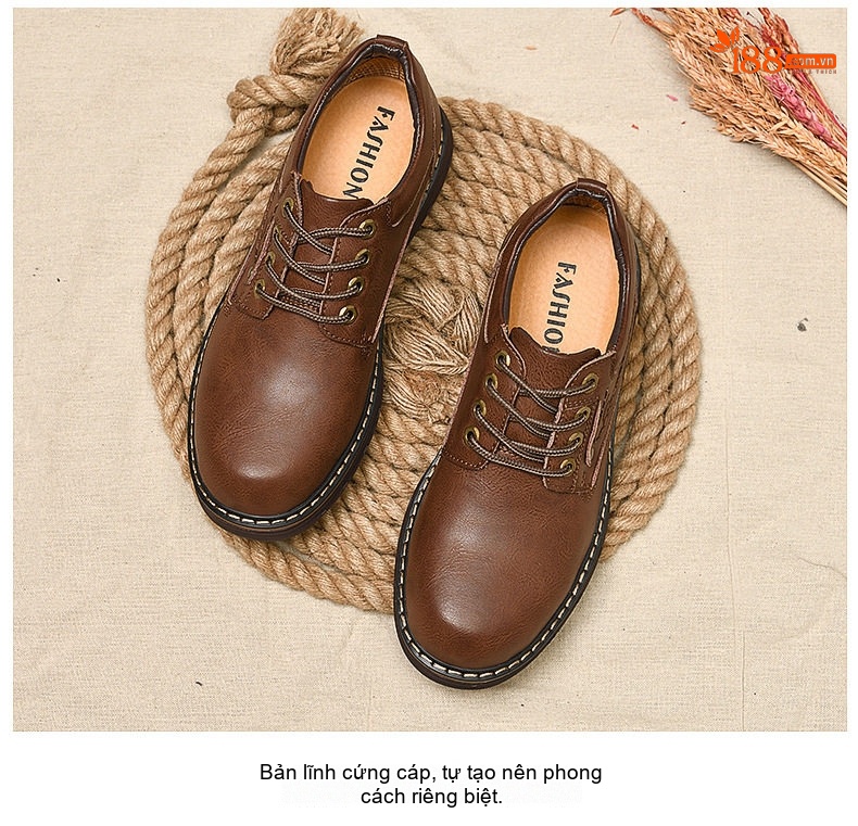 Giày da bò outdoor công sở buộc dây đế cao 3 cm chi tiết 14