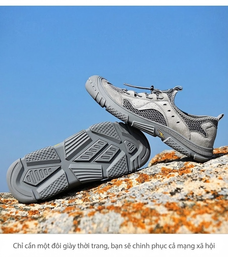 Sandal Nam Dây Rút Thể Thao Outdoor Thoáng Khí, Chống Nước, Nhanh Khô, Chống Mài Mòn, Chiều Cao Đế Khoảng 3cm Màu Be, Xám chi tiết 19