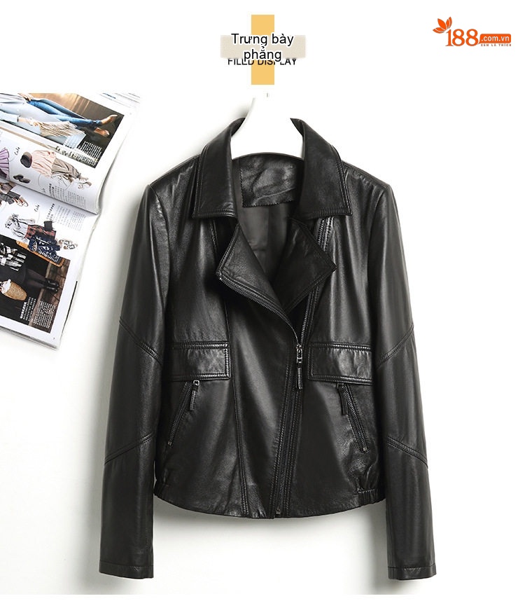 Áo Khoác Da Cừu Nữ Ngắn Dáng Moto Biker chi tiết 6