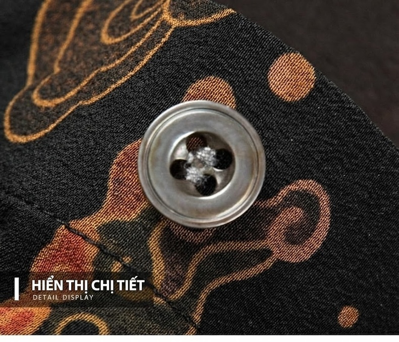Áo Sơ Mi Nam Tay Ngắn Lụa Tơ Tằm Hương Vân Sa In Họa Tiết Thời Trang Công Sở Màu Đen, Nâu chi tiết 15