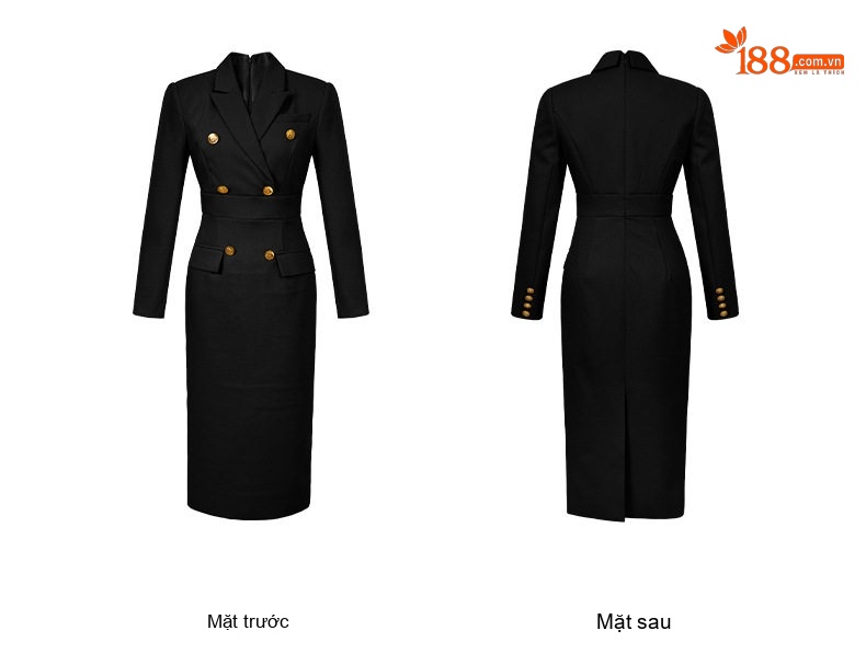 Váy Ôm Body Nữ Cổ chữ Vest Tay Dài Hai Hàng Cúc Phong Cách Quý Cô Màu Đen, Trắng Kem chi tiết 7