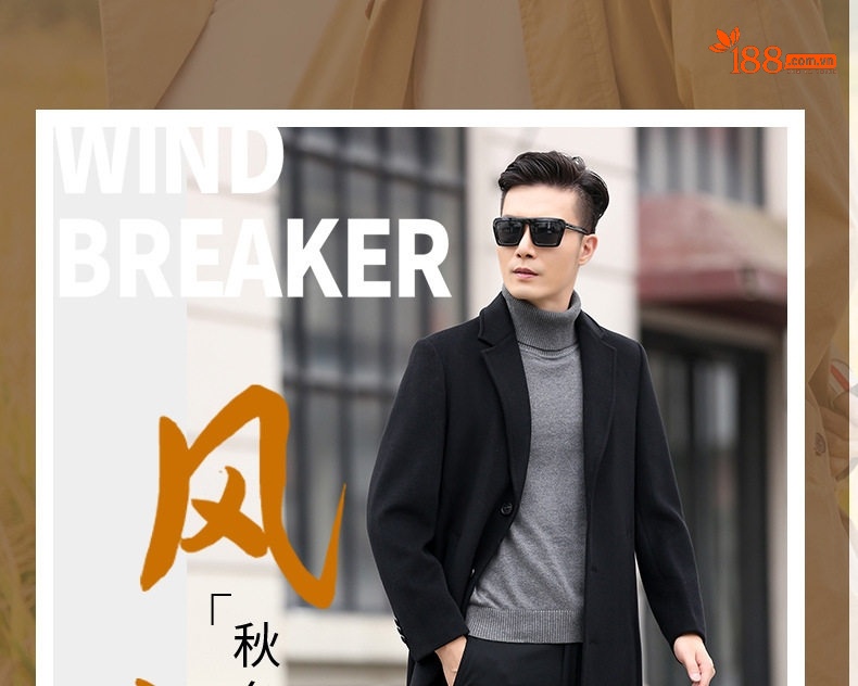 Áo Khoác Dạ Nam Dáng Dài Business Casual Màu Đen, Xám chi tiết 1