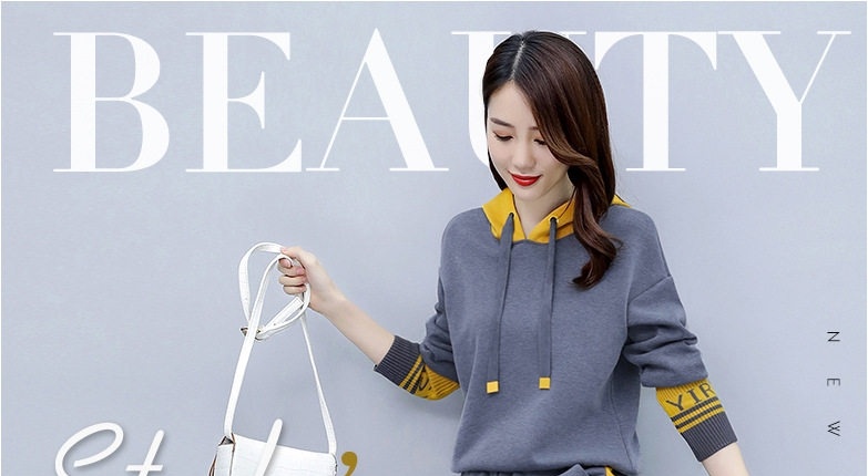 Bộ đồ thể thao nữ dệt kim áo hoodie quần ống rộng phong cách thời trang chi tiết 1