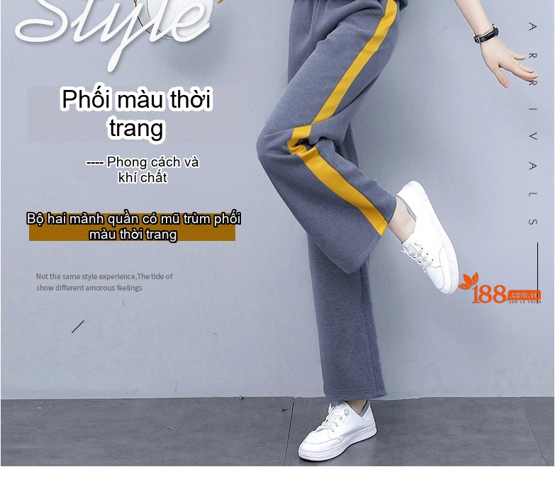 Bộ đồ thể thao nữ dệt kim áo hoodie quần ống rộng phong cách thời trang chi tiết 2