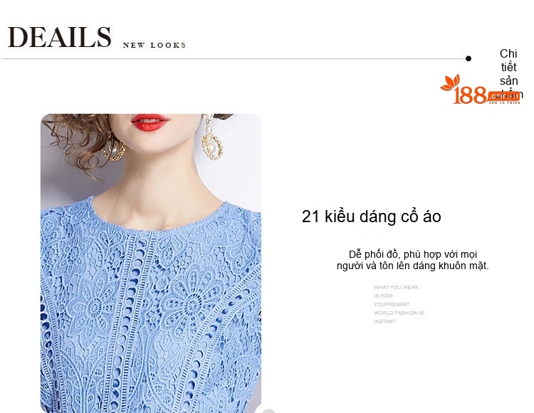 Váy liền thân Nữ Ren Tay Bèo Cổ Tròn Dáng Dài Thanh Lịch Màu Xanh Lam chi tiết 10