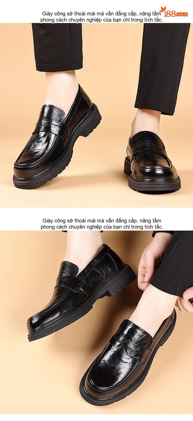 Giày Lười Nam Da Bò Cao Cấp Chiều Cao Đế Khoảng 3cm Màu Đen chi tiết 11