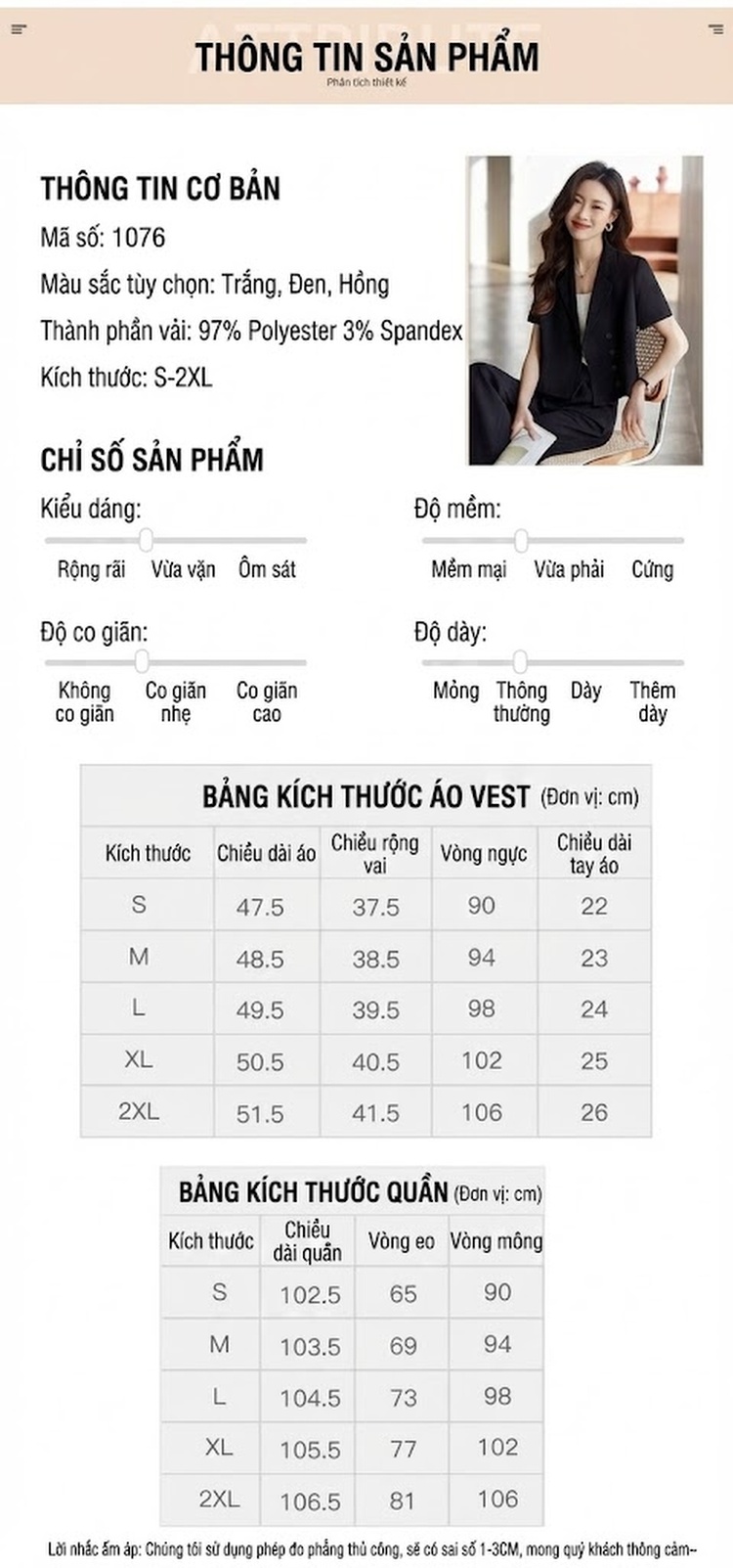 Bộ Vest Nữ Quần Ống Rộng Áo Blazer Ngắn Tay Lửng Phong Cách Công Sở Màu Hồng, Trắng, Đen chi tiết 10