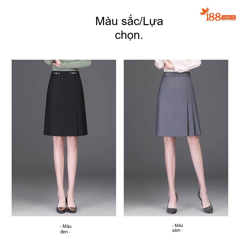 Chân Váy A Line Nữ Dáng Dài Công Sở Thanh Lịch Màu Đen, Xám chi tiết 6