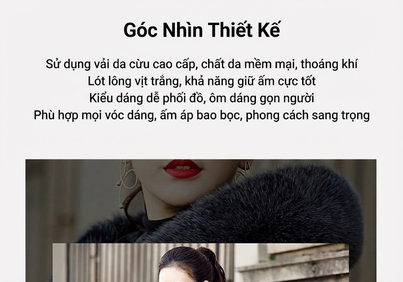 Áo Khoác Phao Nữ Da Cừu Dáng Dài Vừa Có Mũ Trùm Đầu Lót Lông Dày Dặn Màu Đen chi tiết 2