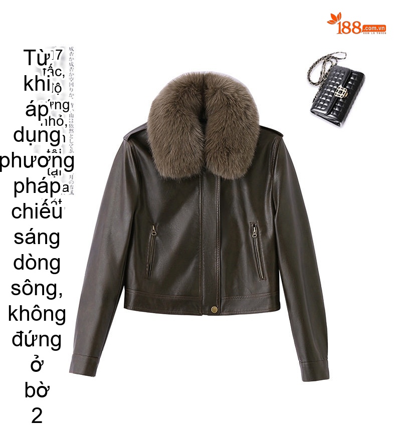 Áo Khoác Da PU Nữ Cổ Lông Dày Dặn Kiểu Bomber Màu Nâu, Trắng chi tiết 7