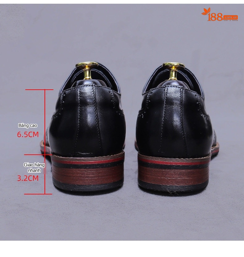 Giày Tây Buộc Dây Nam Da Thật Chiều Cao Đế Khoảng 3cm Màu Nâu, Đen chi tiết 17