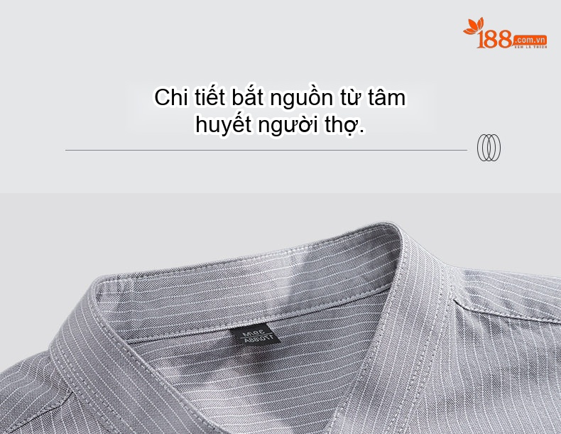 Áo Sơ Mi Nam Tay Dài Cotton Kẻ Sọc Cổ Trụ Form Slimfit Màu Xanh Dương, Trắng, Xám, Xanh... chi tiết 10