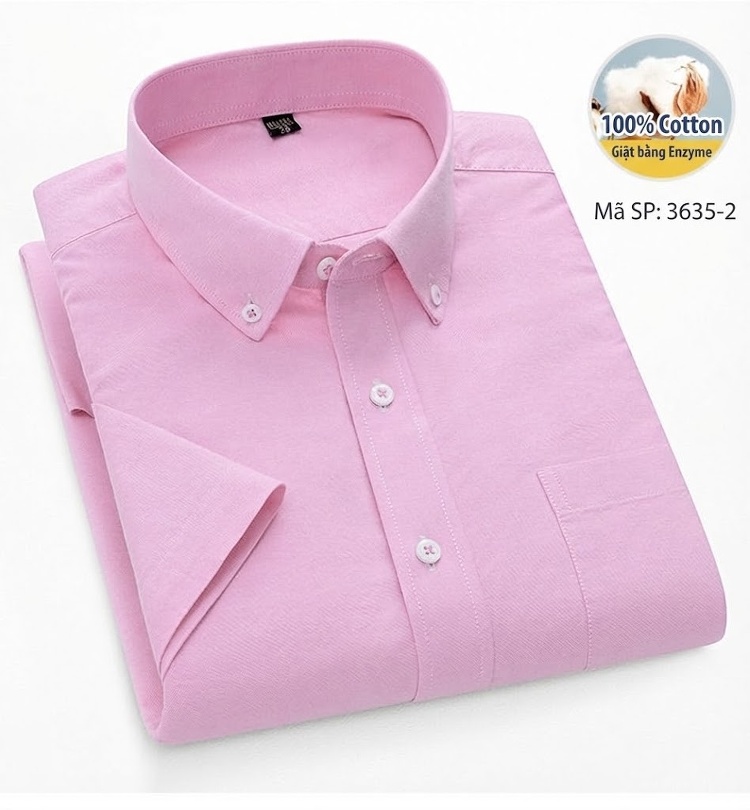 Áo Sơ Mi Tay Ngắn Nam Cotton Oxford Màu Trắng, Xanh Dương, Xanh Mint, Hồng... chi tiết 27