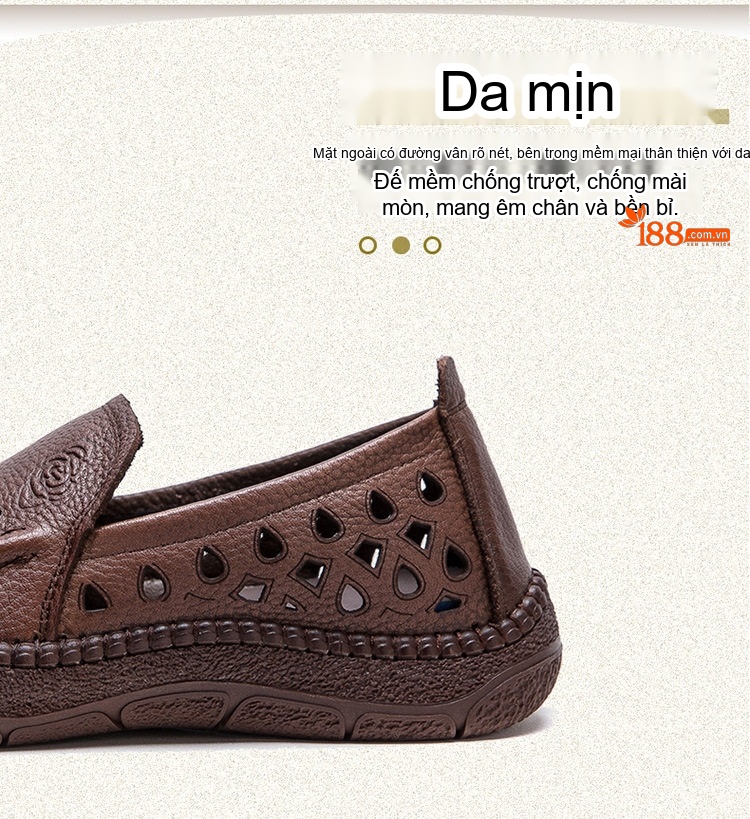Giày Lười Nữ Da Mờ Thoáng Khí Đục Lỗ Chiều Cao Đế Khoảng 2cm Phong Cách Vintage Màu Kem, Nâu chi tiết 4