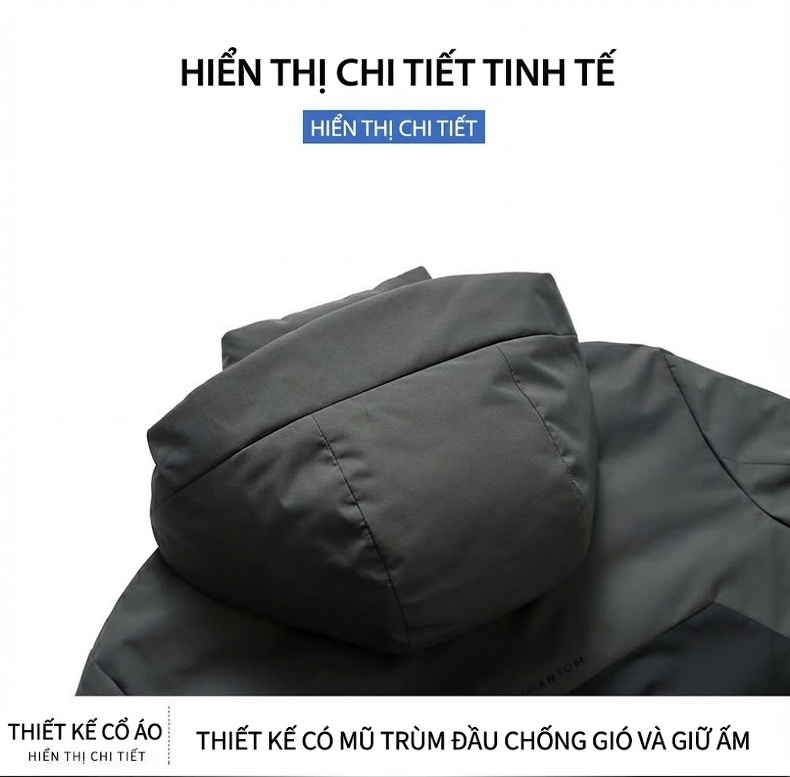 Áo Khoác Phao Lông Vũ Nam Ba Lớp Chống Thấm Nước Có Mũ chi tiết 21