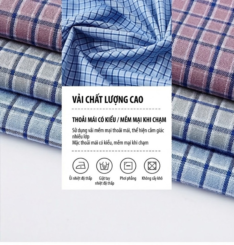 Áo Sơ Mi Nam Sợi Tơ Lụa Cotton Ngắn Tay Chống Nhăn Phong Cách Thanh Lịch Màu Xanh Da Trời, Tím chi tiết 3