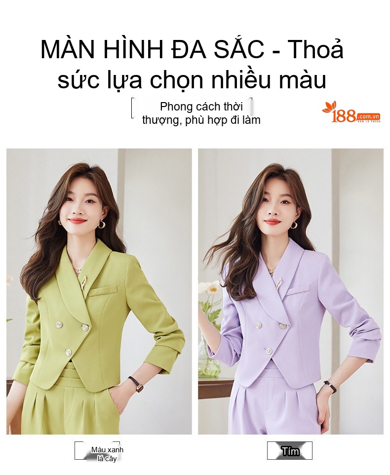 Bộ Vest Nữ Quần Ống Rộng Công Sở Cao Cấp Màu Đen, Tím, Cam, Xanh Lá chi tiết 8