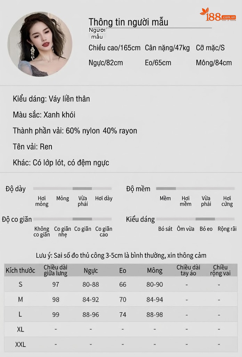 Váy Dài Nữ Ren Ôm Dáng Cổ chữ V Xẻ Tà Phong Cách Pháp Màu Xanh Xám chi tiết 2