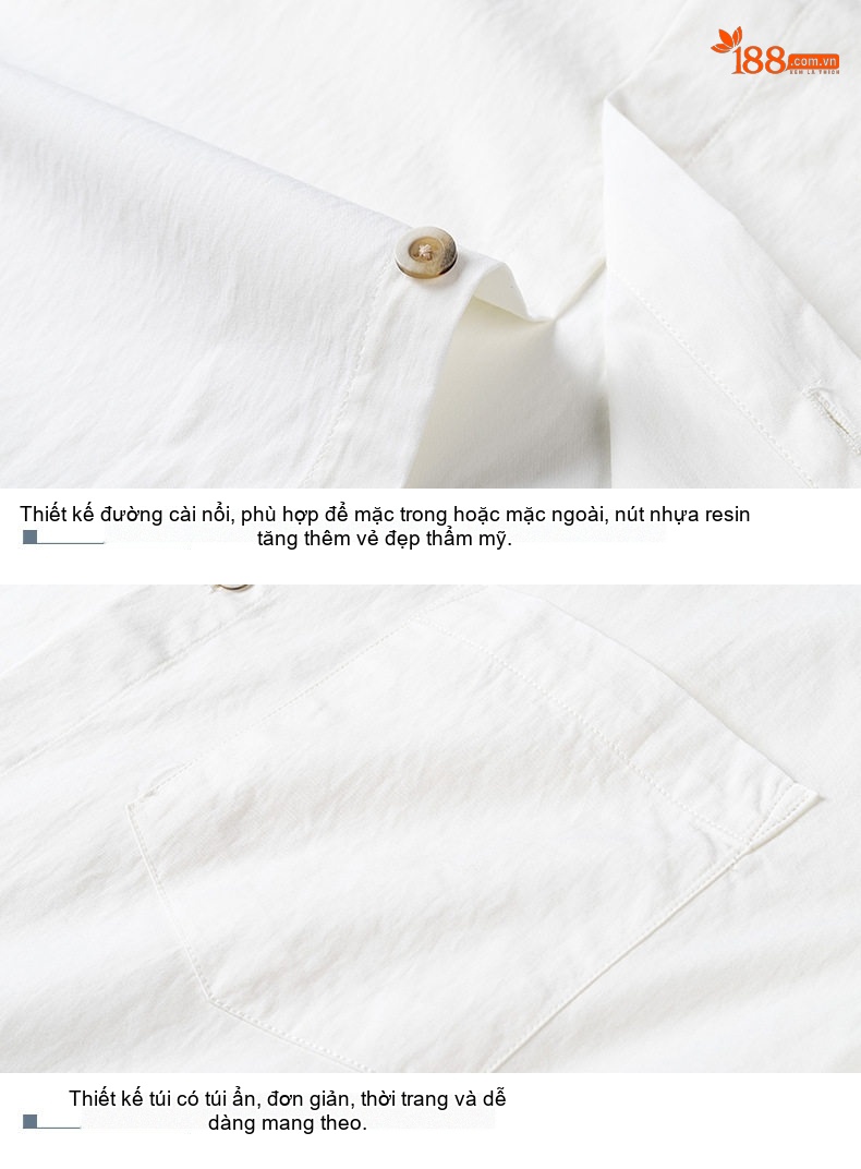Áo Sơ Mi Dài Tay Nam Cotton Pha Polyester Mỏng Phong Cách Casual Màu Trắng, Đen, Xám, Xanh Quân Đội... chi tiết 9