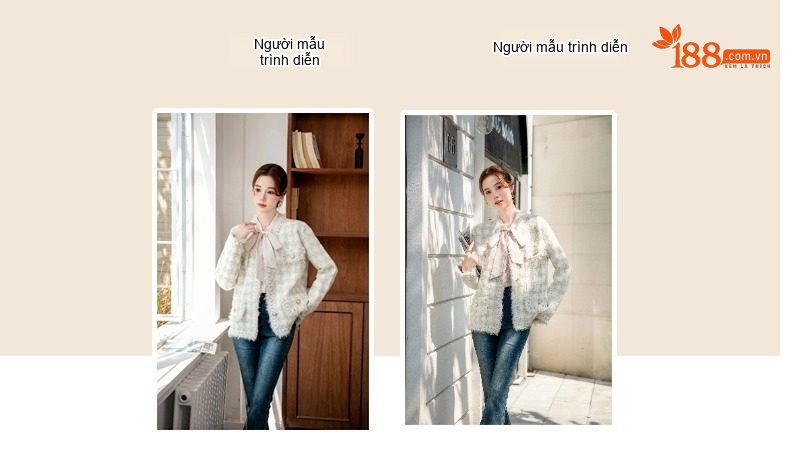 Áo Khoác Nữ Dáng Rộng Dệt Kim Lông Chồn Dày Phong Cách Hàn Quốc Màu Trắng Kem chi tiết 5