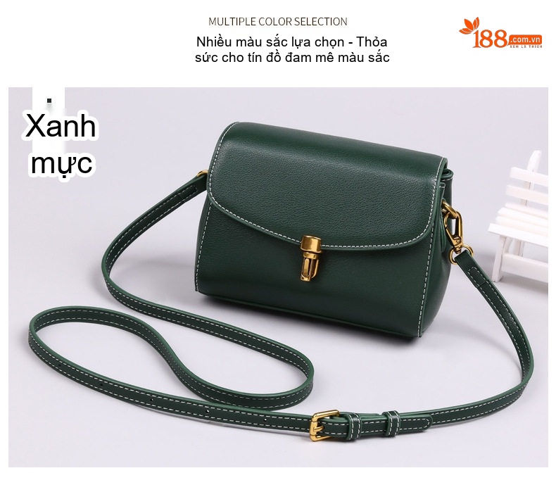 Túi Đeo Vai Nữ Da Thật Thiết Kế Mini Dáng Hộp Phong Cách Thu Đông Màu Xanh Lá chi tiết 6