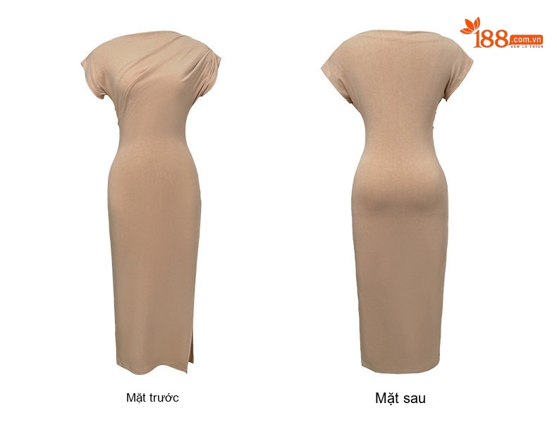 Váy Đầm Nữ Dáng Ôm Body Hở Vai Thiết Kế Xẻ Tà Màu Đen, Kem chi tiết 7