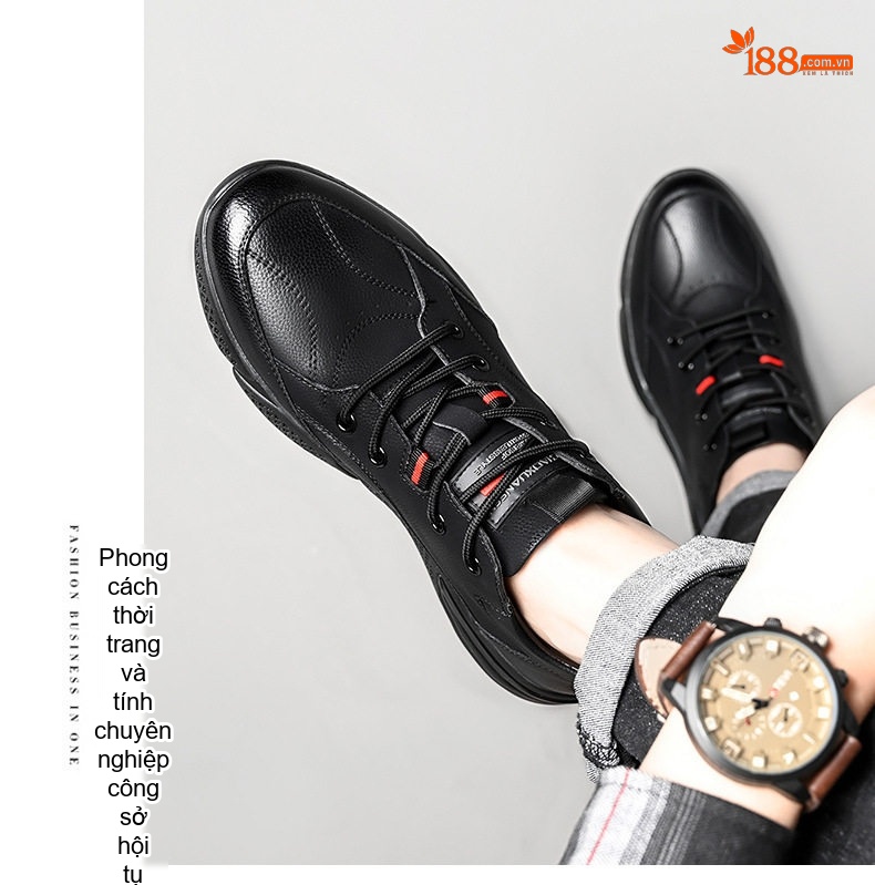 Giày Thể Thao Nam Da Bóng Chiều Cao Đế 5cm Màu Trắng, Đen chi tiết 23
