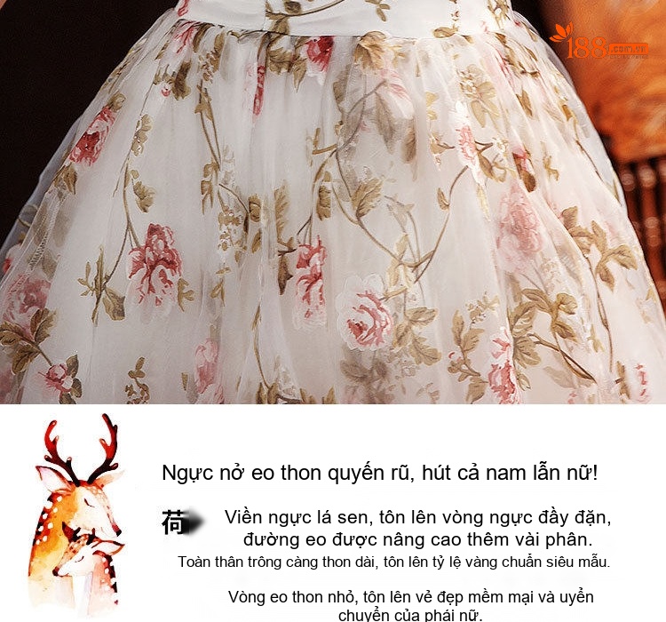 Váy Dạ Hội Cúp Ngực Họa Tiết Hoa Nhí Dáng Xòe Thướt Tha Màu Trắng Hồng chi tiết 18