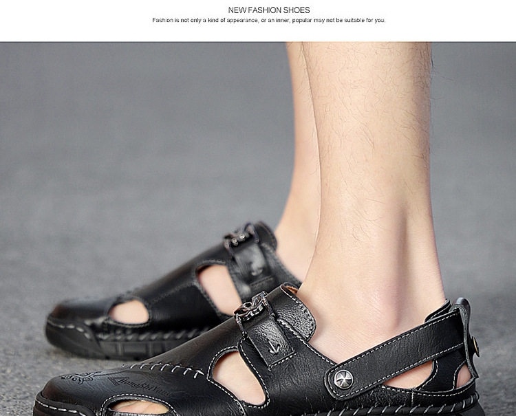 Sandal Nam Da Thật Xỏ Ngón Thoáng Khí Chiều Cao Đế Khoảng 3cm Màu Nâu, Đen chi tiết 17