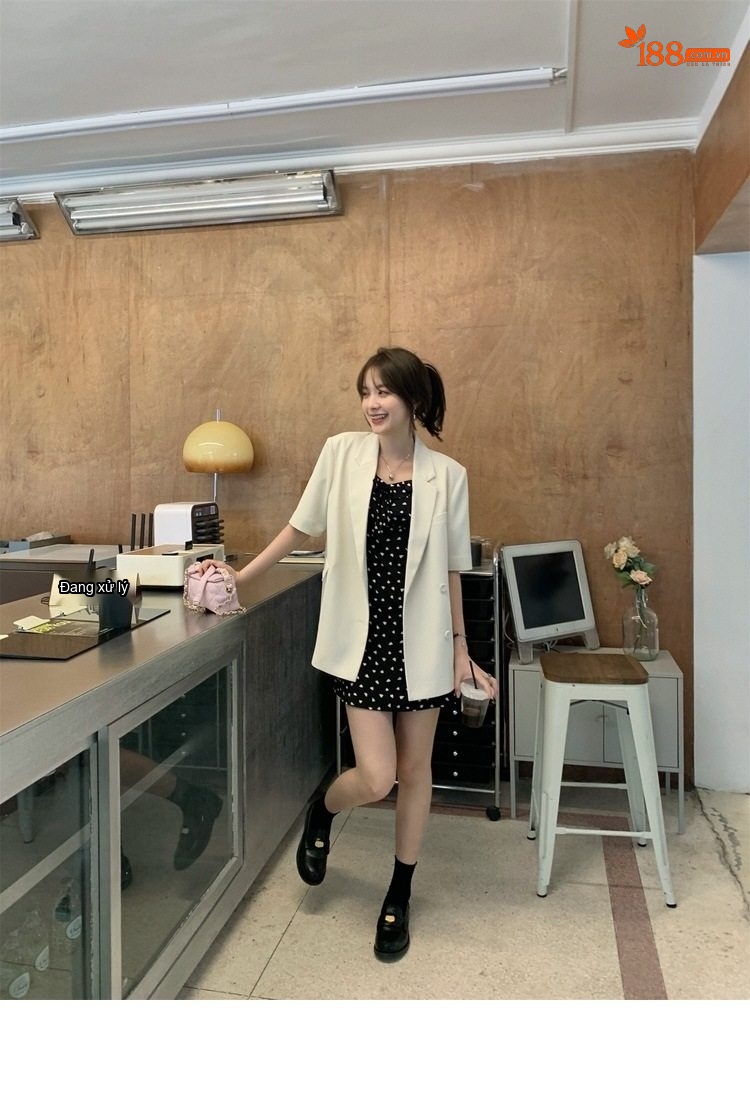 Set Áo Blazer Tay Lỡ và Chân Váy Ngắn Thiết Kế Phong Cách Hàn Quốc Màu Xám, Đen chi tiết 23