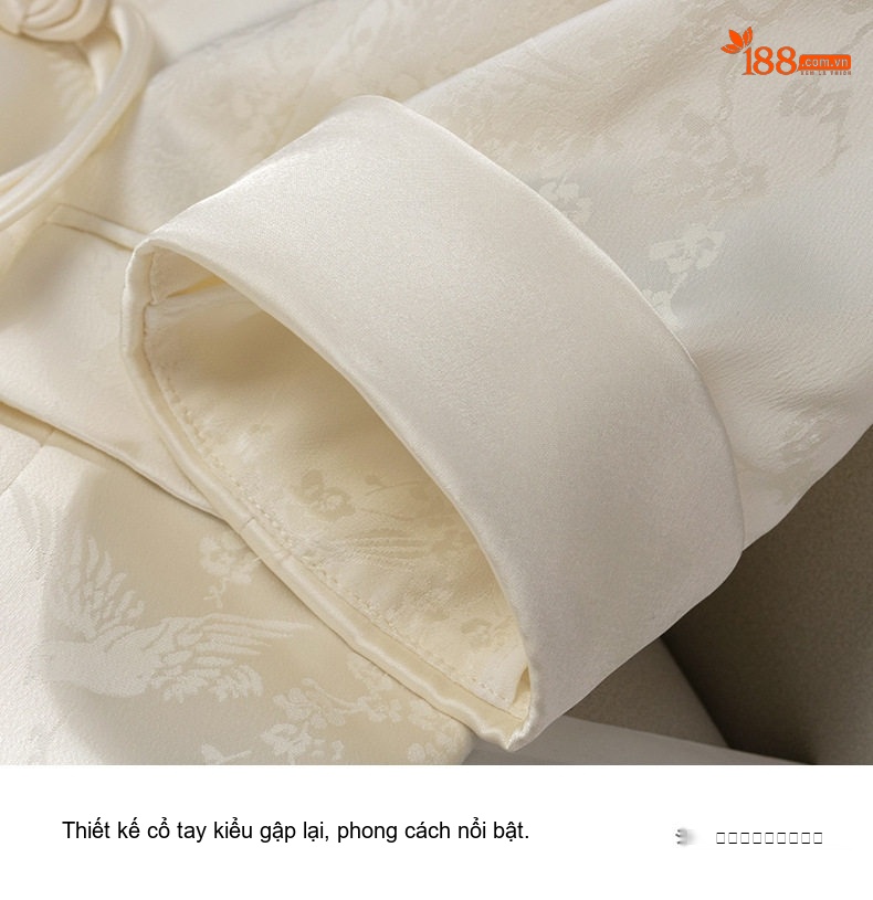 Áo Khoác Blazer Nữ Tay Lửng Phong Cách Trung Hoa Cổ Điển Dáng Ôm Màu Trắng, Đen chi tiết 15