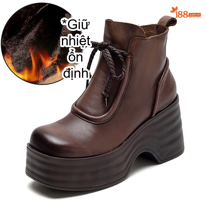 Boot Nữ Cổ Ngắn Da Bóng Lót Lông Chiều Cao Đế Khoảng 6cm Màu Đen, Nâu