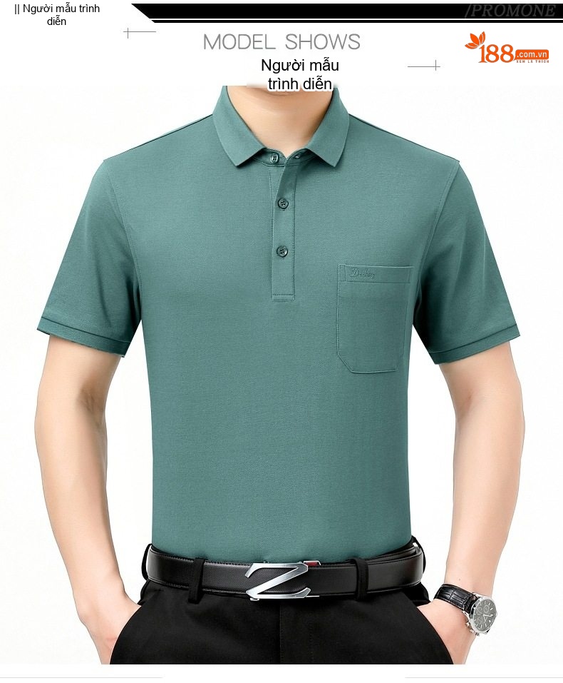 Áo Polo Nam Tay Ngắn Lụa Tằm Thượng Hạng Form Rộng Có Túi Màu Đỏ, Trắng, Xanh, Hồng... chi tiết 6