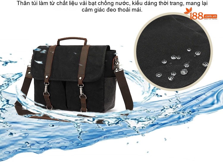 Túi Đeo Chéo Vải Canvas Nam Nữ Túi Đựng Máy Ảnh Một Bên Vai Da Thật Màu Nâu, Xanh Rêu, Xám, Đen... chi tiết 3