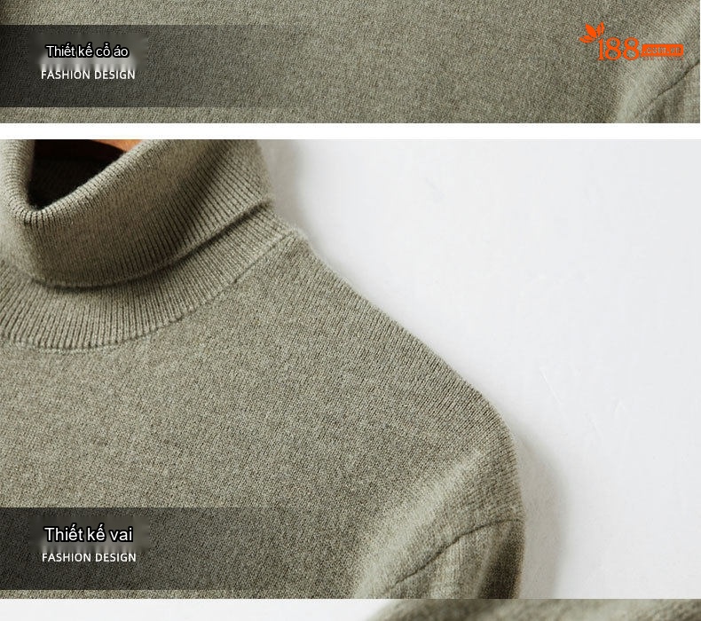 Áo Len Cổ Lọ Nam 100% Pure Wool (Lông Cừu) Dệt Kim Mỏng Màu Xám, Đen, Trắng, Xanh... chi tiết 21