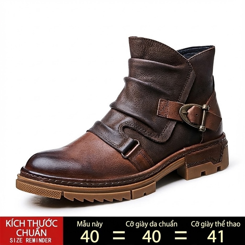 Boot Martin Nam Da Bò Cao Cổ Phong Cách Retro Anh Quốc Chiều Cao Đế Khoảng 3cm Màu Đen, Nâu