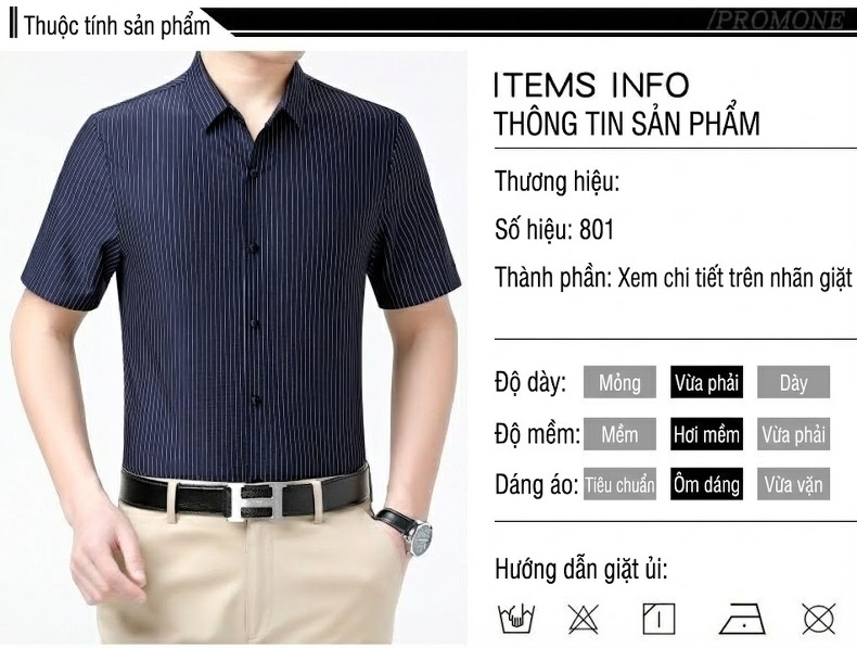Áo Sơ Mi Nam Trung Niên Lụa Tằm Ngắn Tay Họa Tiết Kẻ Sọc Chống Nhăn Màu Xám, Xanh Đen chi tiết 3