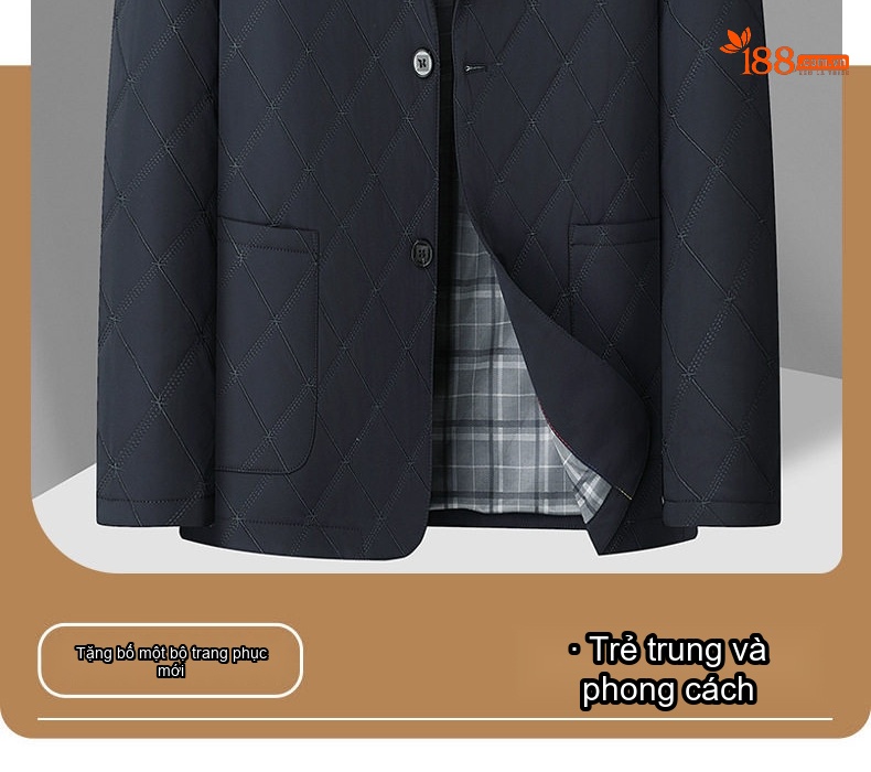 Áo Khoác Bông Nam Trung Niên Dáng Vừa Vải Cotton Lót Lụa Tằm Màu Xanh Navy chi tiết 1