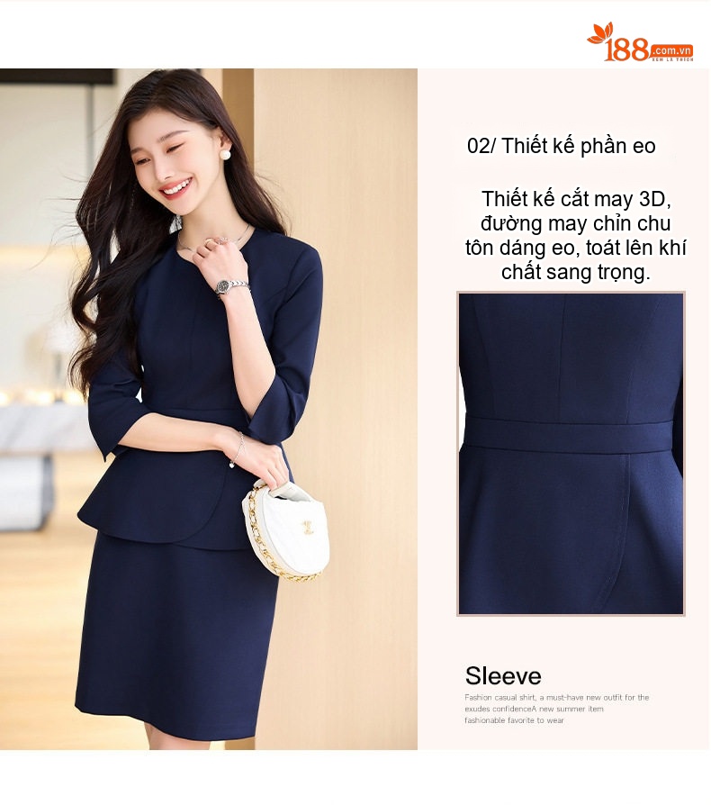 Bộ Vest Công Sở Nữ Tay Lỡ Thiết Kế Peplum Thanh Lịch Màu Be, Đen, Xanh Navy chi tiết 9