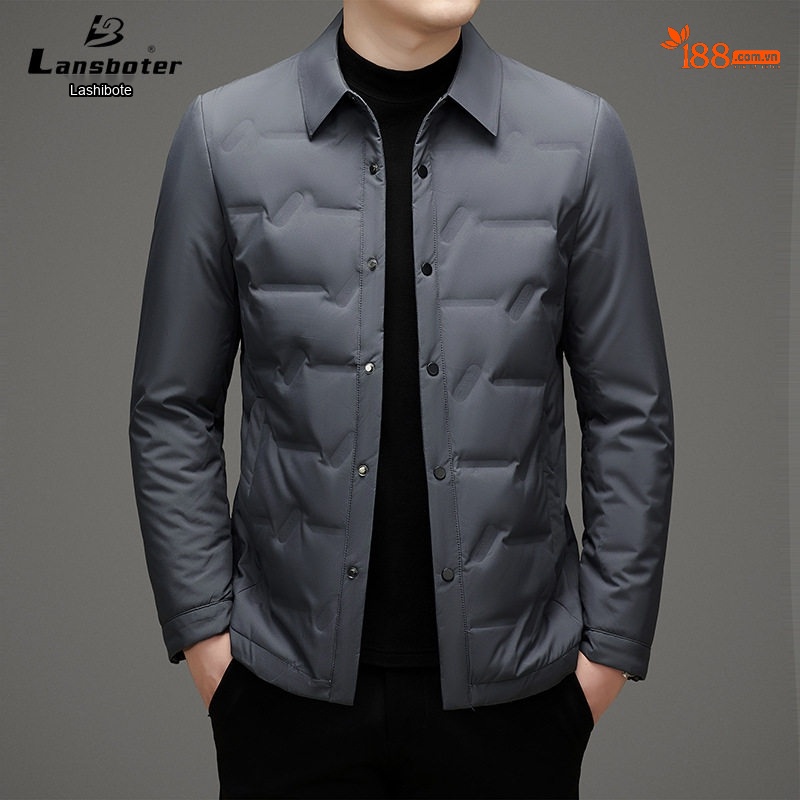 Áo Khoác Phao Nam Cổ Bẻ Dáng Ôm Giữ Ấm Thu Đông Màu Xám, Xanh Navy